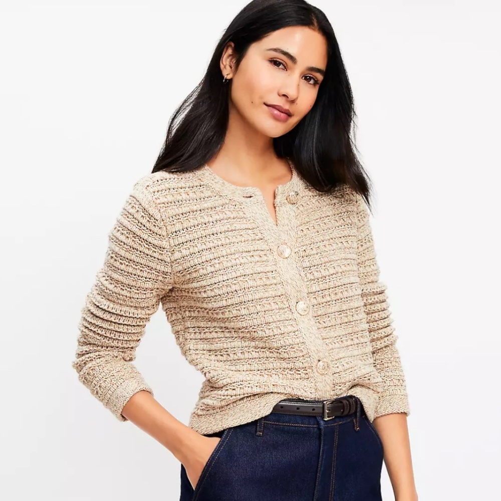 NWT -LOFT Textured Sweater Jacket Button down, Tan Size XS